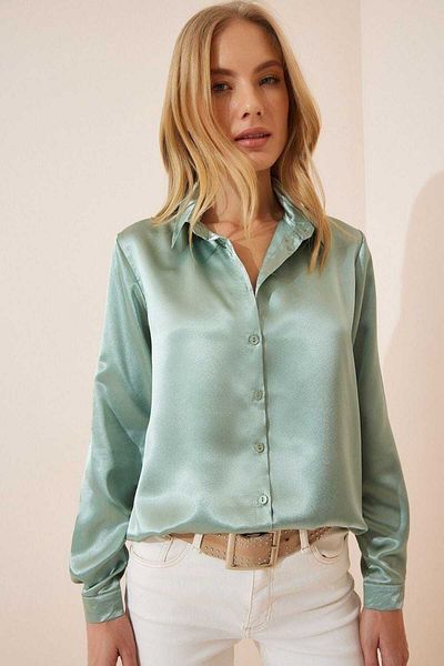 sunfyre Women's Stylish and Comfortable Long Sleeve Buttoned Satin Shirt
