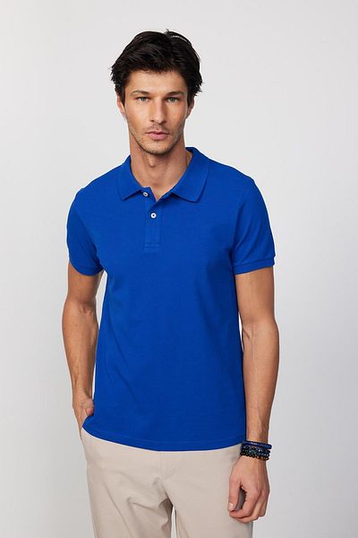 Tudors Ανδρικό μπλουζάκι Slim Fit Slim Fit 100% βαμβακερό μονόχρωμο μπλουζάκι με μπλουζάκι πόλο σαξ