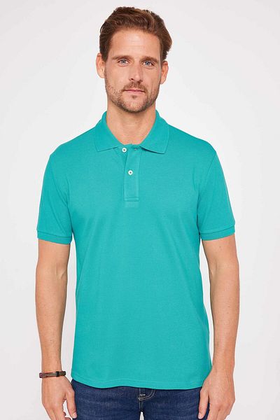 Tudors Ανδρικό μπλουζάκι Slim Fit Slim Fit 100% βαμβακερό απλό πικέ πράσινο γιακά μπλουζάκι