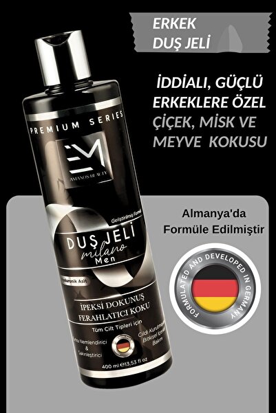 EM AMANOS BEAUTY Erkek Duş Jeli - Milano Kokusu - Doğal Bitki Özleri Hyaluronik Asit Ve B5 Vitamini Içerir
