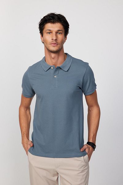 Tudors Ανδρικό T-Slim Fit Slim Fit 100% βαμβακερό απλό πικέ γκρι μπλουζάκι polo γιακά