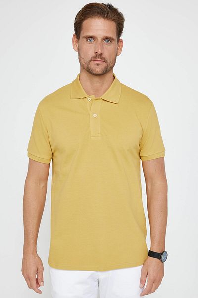 Tudors Ανδρικό T-Slim Fit Slim Fit 100% βαμβακερό απλό πικέ μουστάρδα μπλουζάκι με γιακά πόλο