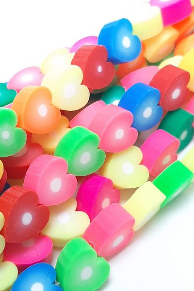 Hayalperest boncuk Mixed Color Heart Pattern Fimo Dough Beads