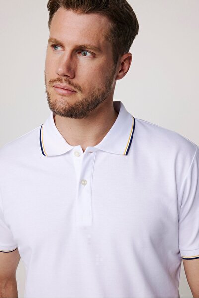 Tudors Tricou Slim Fit pentru bărbați, 100% bumbac, cu mâneci piqué, cu dungi albe, cu guler polo