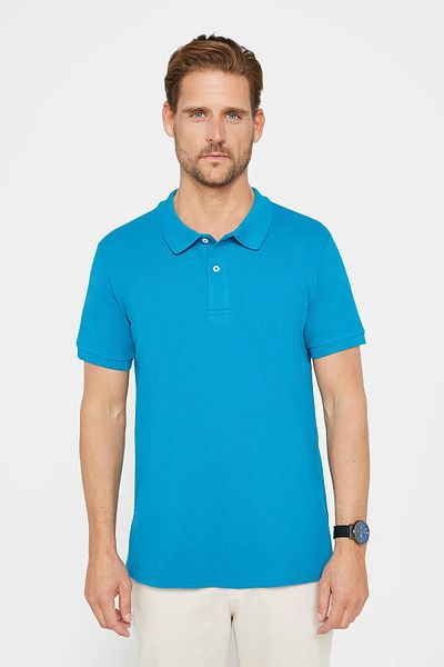 Tudors Ανδρικό μπλουζάκι Slim Fit Slim Fit 100% βαμβακερό απλό πικέ μπλε γιακά μπλουζάκι πόλο