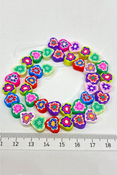 Hayalperest boncuk Colorful Heart Figured Floral Fimo Dough Bead