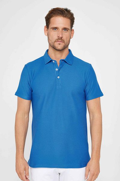 Tudors Ανδρικό μπλουζάκι Slim Fit Slim Fit 100% βαμβάκι Pearlescent Sax Blue Polo Collar T-shirt