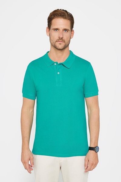 Tudors Ανδρικό μπλουζάκι Slim Fit Slim Fit 100% βαμβακερό απλό πικέ πράσινο γιακά μπλουζάκι