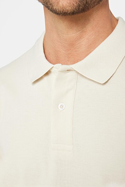 Tudors Men's Ecru Polo Collar Slim Fit Cotton T-Shirt - Soft Texture, Breathable, Non-Curling Collar