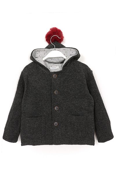 DobaKids Παιδικό μπουφάν Anthracite Hooded Pompom Baby Girl