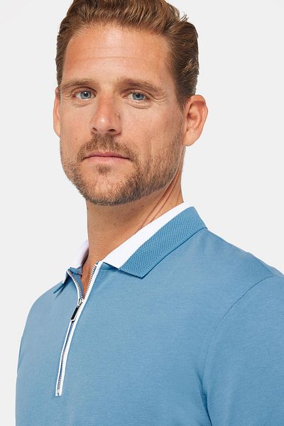 Tudors Pánské tričko Slim Fit Slim Fit 100% bavlna Flat Pike modré Polo límec na zip