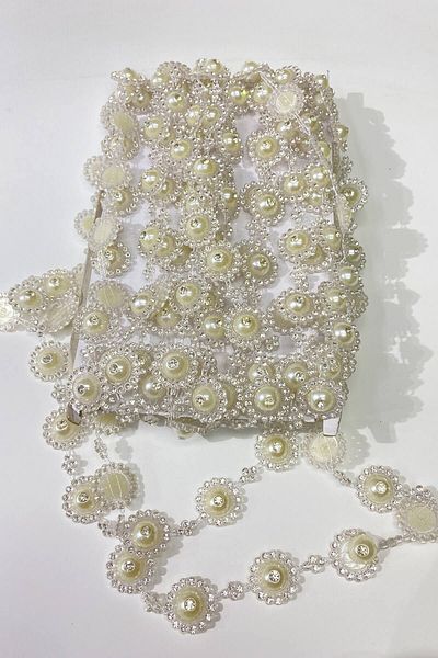 Hayalperest boncuk Pearl Flower Patterned Stone Strip Bead Cream