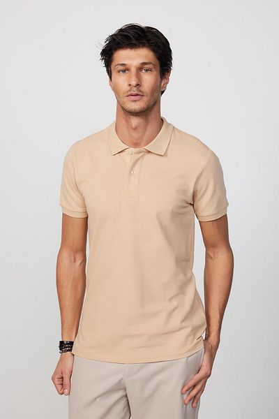 Tudors Pánské tričko Slim Fit Slim Fit 100% bavlna Plain Pique Stone Color Polo límec