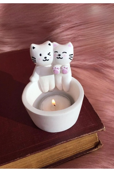 Avcı Isınan Sevgili Kediler Tealight Mumluk Hediyelik