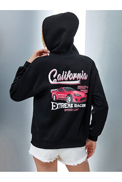 donamod Seria Coke Car & Letter Graphic Drop Shoulder Hoodie
