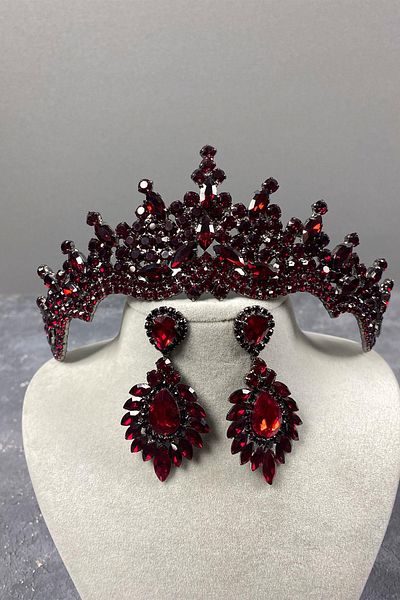 Hayalperest boncuk Set de cercei cu coroană și piatră de nuntă din piatră de Tokyo Burgundy