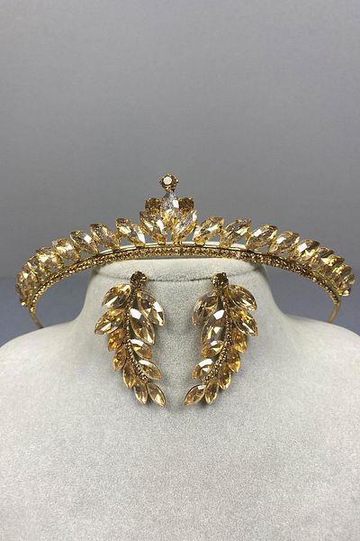 Hayalperest boncuk Σκουλαρίκια με χρώμα μέλι Ece Bridal Henna Crown και Leaf Stone