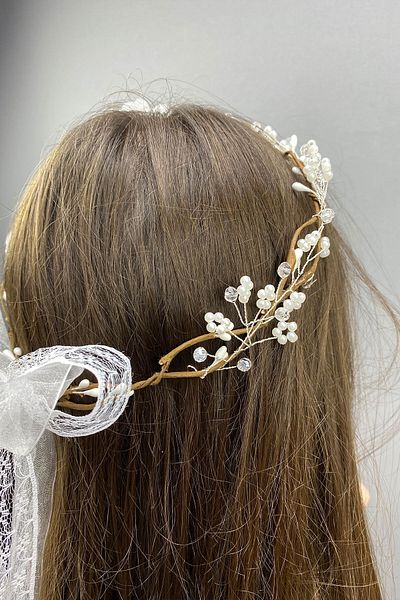 Hayalperest boncuk Coroana de mireasa si accesoriu de par cu design special, lucrat manual cu perle si flori