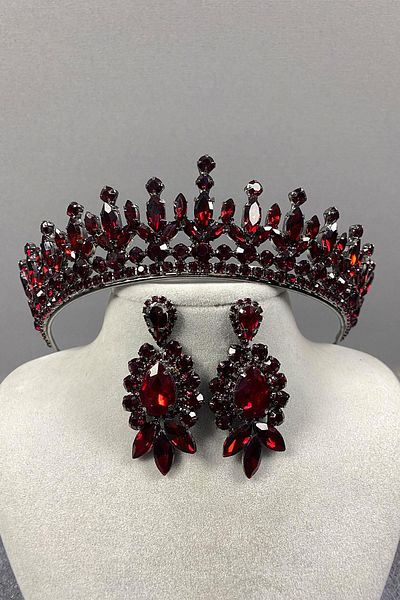 Hayalperest boncuk Set de coroană și cercei de mireasă cu henna Pedro Stone Burgundy