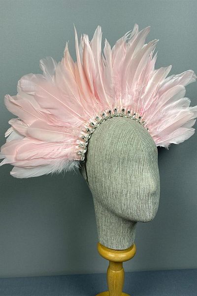 Hayalperest boncuk Coroana de mireasa cu henna cu piatra roz - Accesoriu cu pene Dali