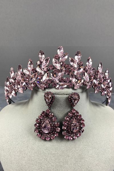 Hayalperest boncuk Σετ ροζ Subra Bride Henna Crown και σκουλαρίκια