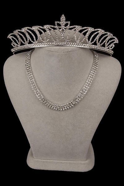 Hayalperest boncuk Colier elegant de seară cu 3 rânduri de cristal și coroană de mireasă lalele