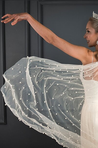 Hayalperest boncuk Νυφικό πέπλο με ανοιχτόχρωμο λευκό μαργαριτάρι