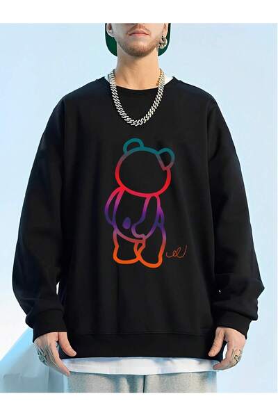 donamod Seria Coko Bear Print Drop Shoulder Swea tricou