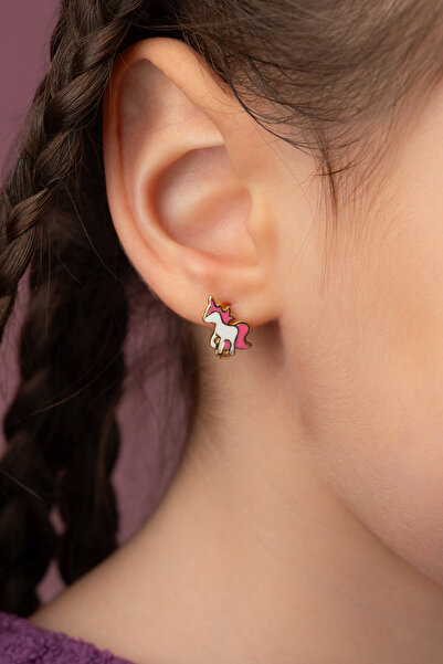 Famira 925 Ayar Gümüş Çocuk Unicorn Küpe