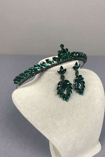 Hayalperest boncuk Ece Bridal Henna Crown and Shuttle Stone Earrings