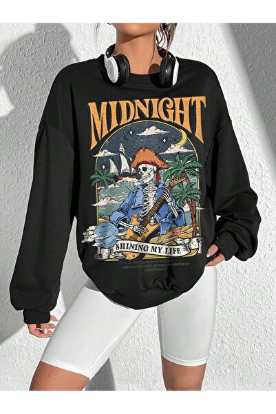 donamod سويت شيرت كبير الحجم بطبعة حروف وجمجمة من سلسلة Coke