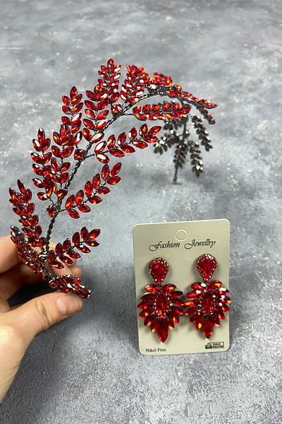 Hayalperest boncuk Accesoriu de păr de mireasă Dilana Leaf Branch și cercei cu piatră