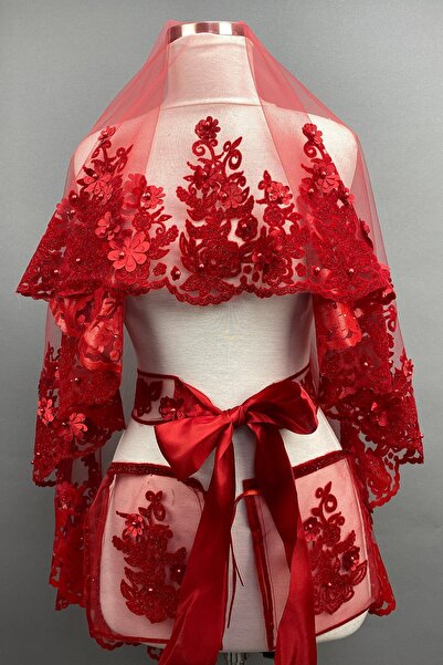 Hayalperest boncuk Lena Kırmızı 3D Flori cu Model de Nuntă Văl pentru Față