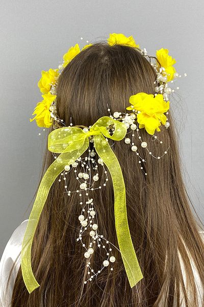 Hayalperest boncuk Special Design Bridesmaid Crown with Yellow Laser Flowers