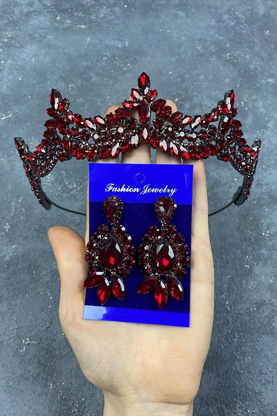 Hayalperest boncuk Bridal Henna Crown and Drop Earring Set - Venice Stone Detailed