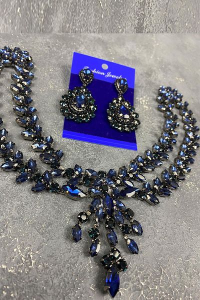 Hayalperest boncuk Set de accesorii pentru păr și cercei cu henna de mireasă Sultan bleumarin