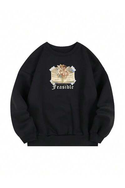 donamod Pulover termic cu imprimeu Letter & Angel din seria Coke