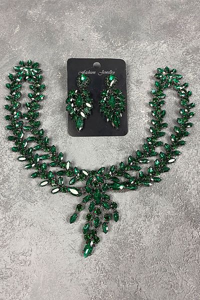 Hayalperest boncuk Комплект аксесоари за коса и обеци със зелен султан и къна за булка