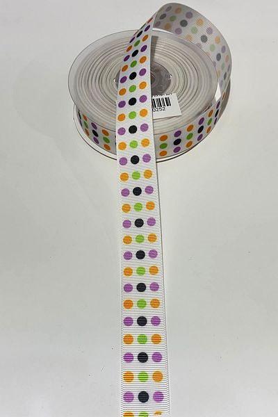 Hayalperest boncuk Πουά Τυπωμένη Κορδέλα Grosgrain 1 Mt 2,5 cm Λευκή