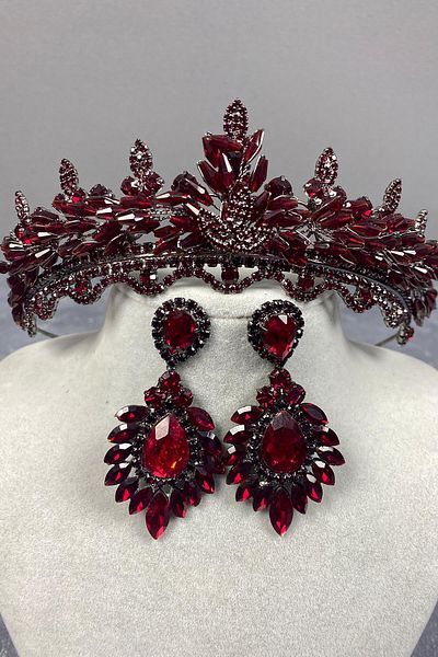 Hayalperest boncuk Set de coroană și cercei cu pietre prețioase de mireasă Lena Crystal