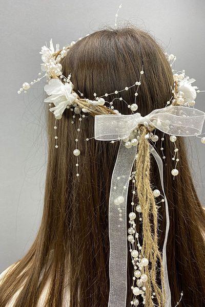 Hayalperest boncuk Coroana de mireasa si accesoriu de par cu design special cu perle si flori