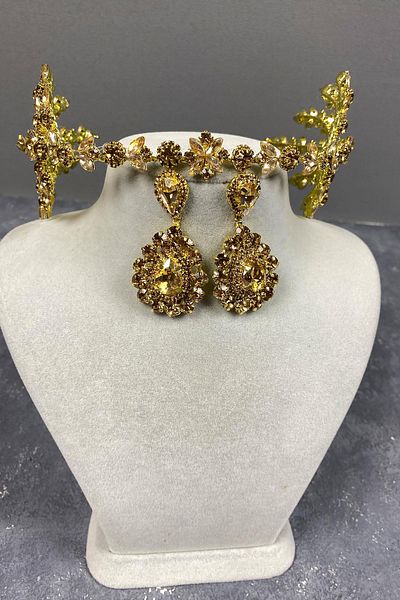 Hayalperest boncuk Helenist Double Sided Bridal Henna Crown and Earring Set