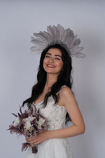 Hayalperest boncuk Coroana de mireasa cu design special cu pene de vultur