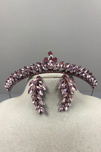 Hayalperest boncuk Set de cercei cu coroană și frunze de piatră Pink Ece Bridal Henna