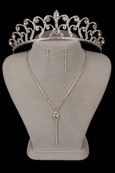 Hayalperest boncuk Set de rochii de seară Rio Elegant Crystal Stone - Colier, cercei și coroană de mireasă trandafir