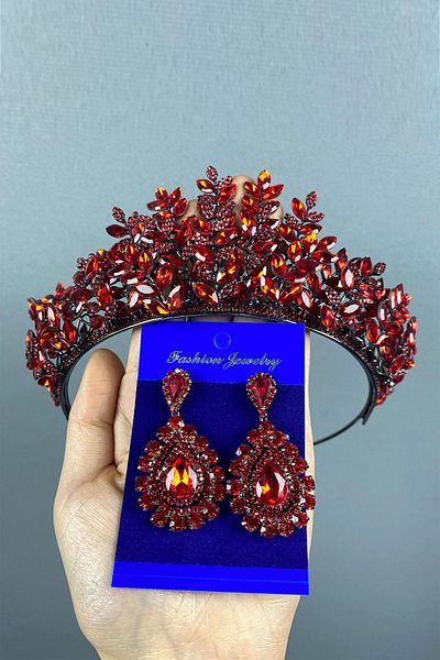 Hayalperest boncuk Set de cercei Ezel 3D Mireasa Henna Crown si Drop Stone