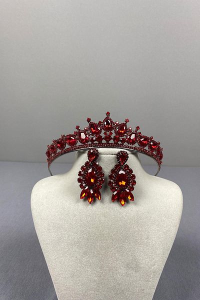 Hayalperest boncuk Red Ade Bridal - Set de coroană și cercei cu picătură Henna