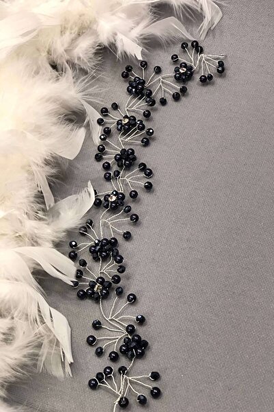 Hayalperest boncuk Accesoriu pentru păr și turban cu cristale cu flori negre