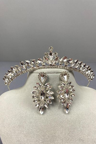 Hayalperest boncuk Set de cercei Ece Sterling Silver Crown și Drop Stone pentru mireasă