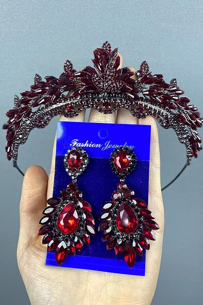 Hayalperest boncuk Set de coroană și cercei cu pietre prețioase de mireasă Lena Crystal